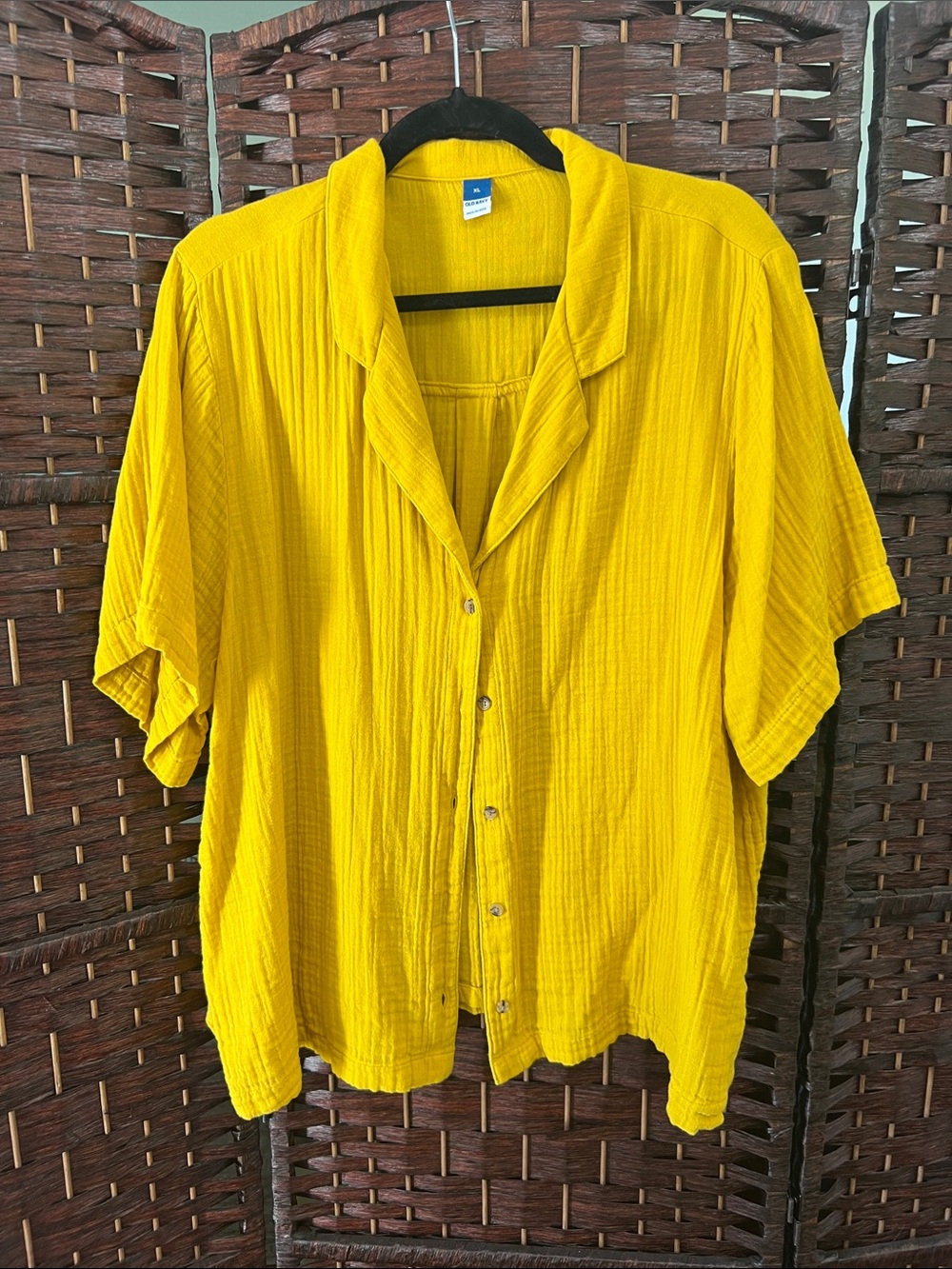 Old Navy Mustard Yellow Button-Up Short Sleeve Top
